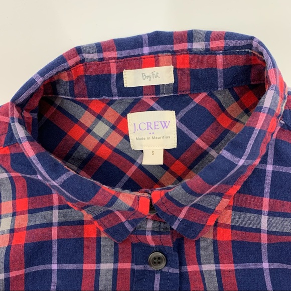 J. Crew Boy Fit Gingham Plaid Long Sleeve Button Down Shirt Blue Red Purple - Picture 10 of 13